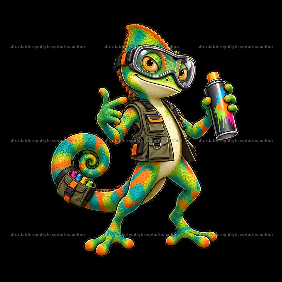 Graffiti sprayer lizard character with vibrant colors – royalty-free photos 7746x7746