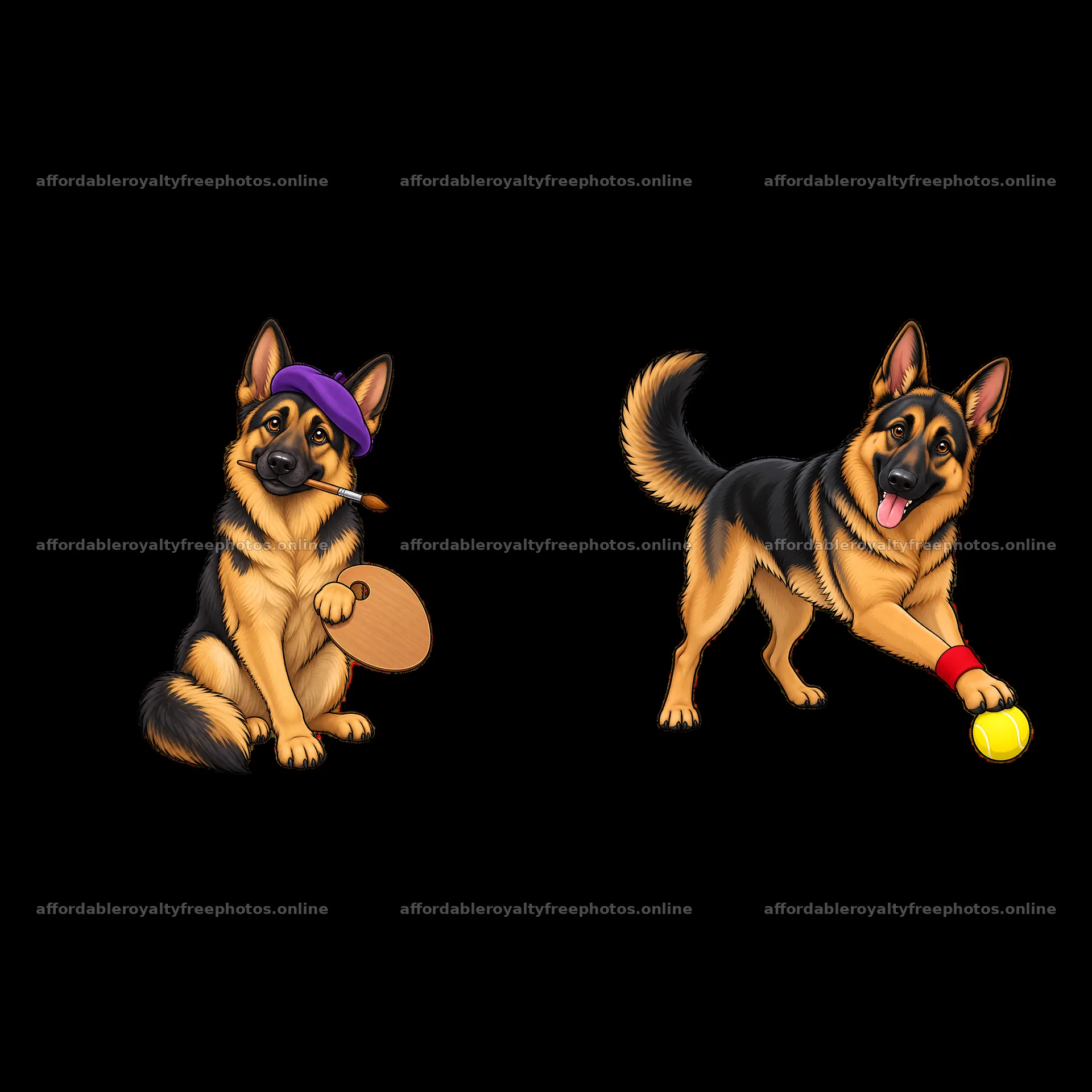 German Shepherd dogs playing with toys and having fun – royalty-free photos 7746x7746