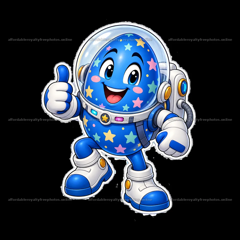 Happy blue astronaut egg character giving a thumbs up – royalty-free photos 7746x7746