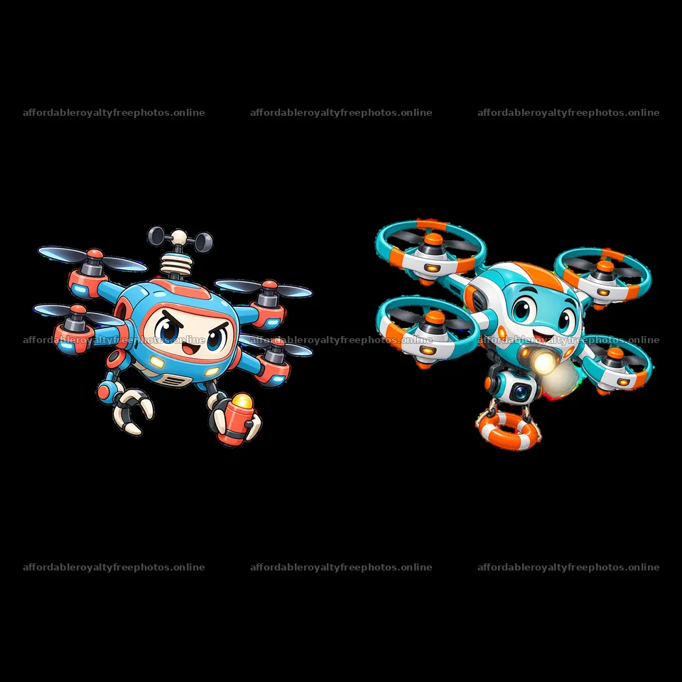 Cartoon drones with playful expressions and colorful – royalty-free photos 7746x7746