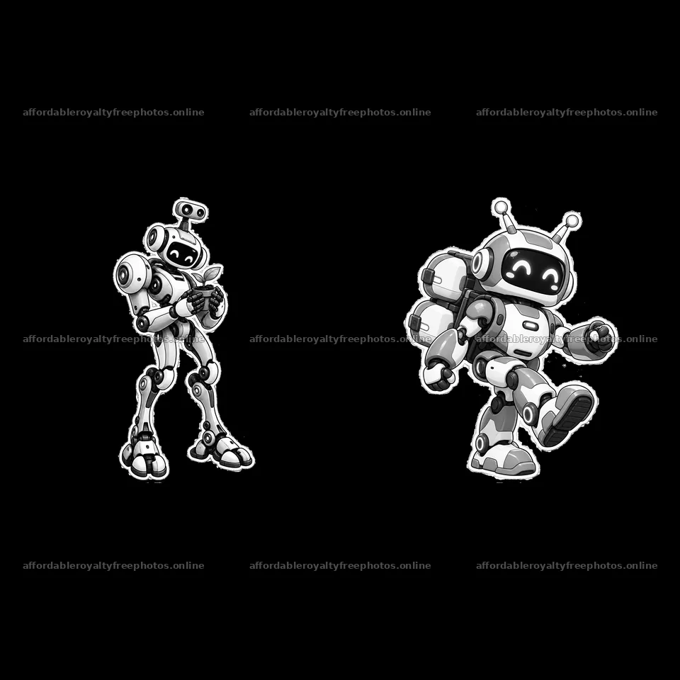 Cartoon mech robots engaging in playful activities – royalty-free photos 7746x7746