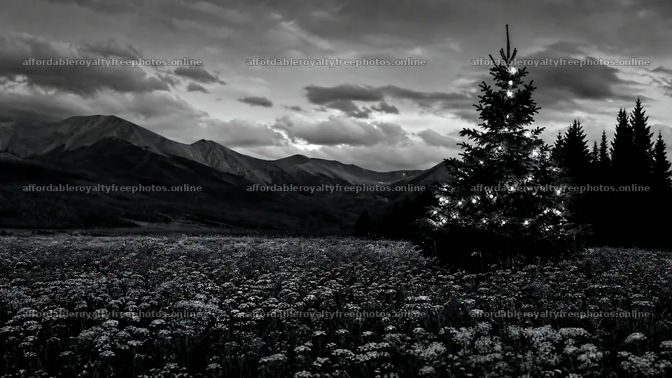 Decorated Christmas tree in mountain valley meadow – royalty-free photos 10584x5952