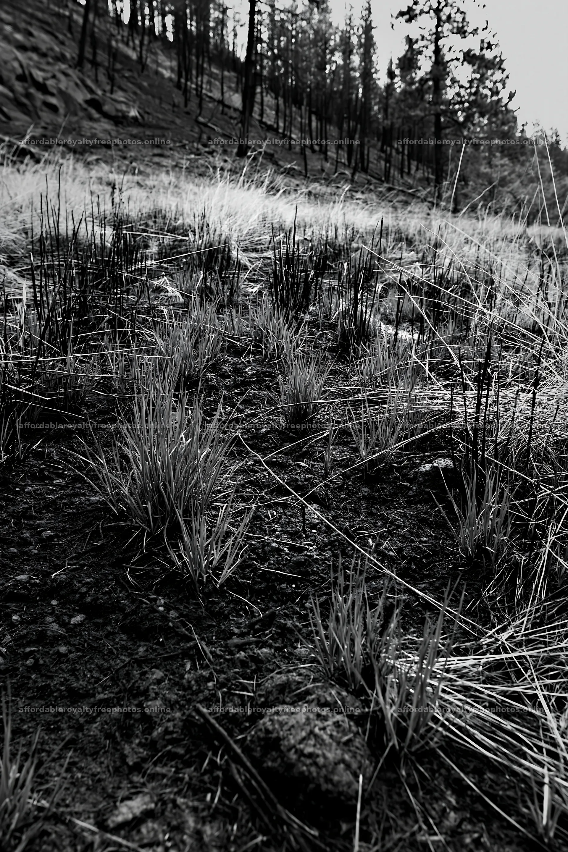 Climate-resilient meadow showing recovery after fire – royalty-free photos 6480x9722