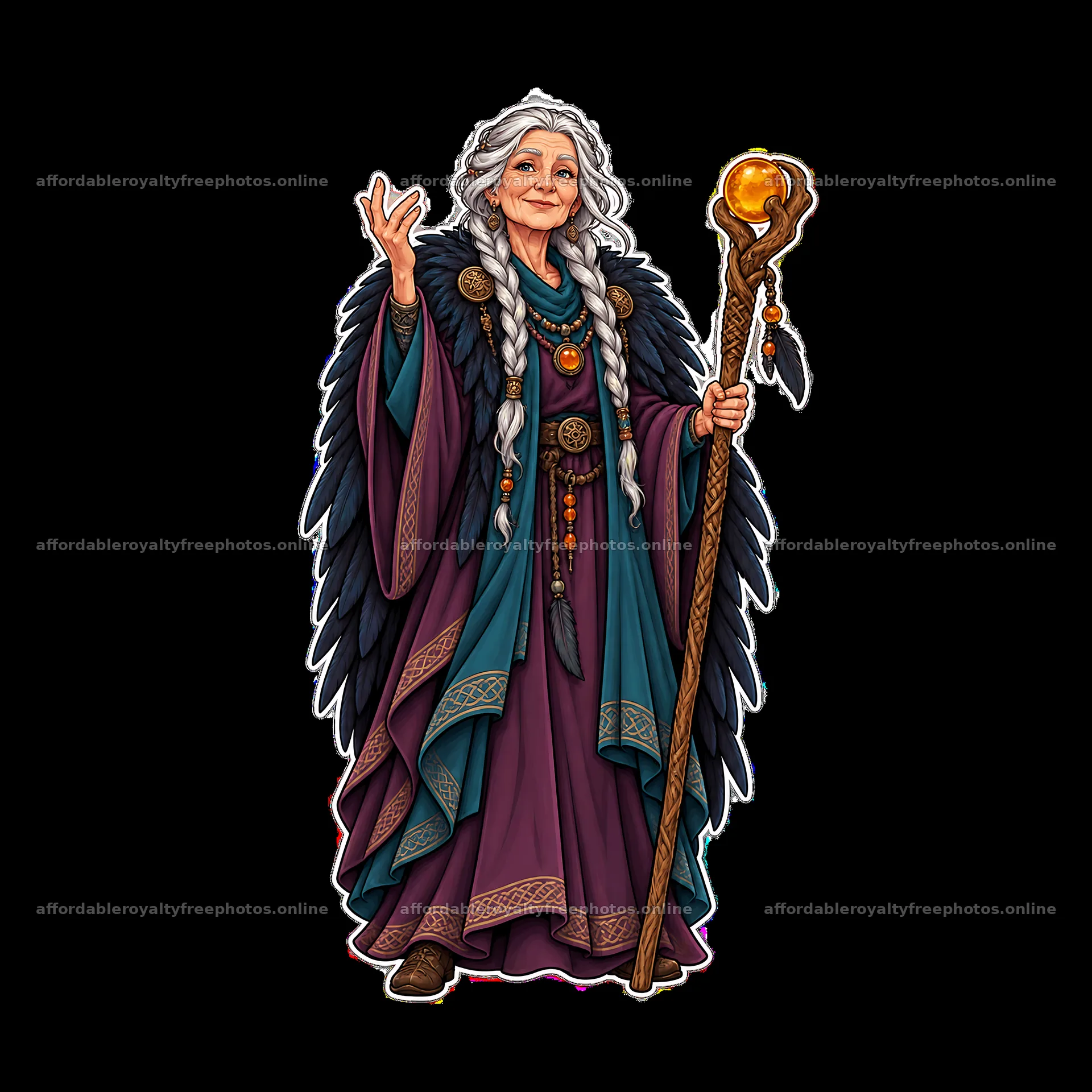Odin's seer with staff and colorful robes in Norse – royalty-free photos 7746x7746
