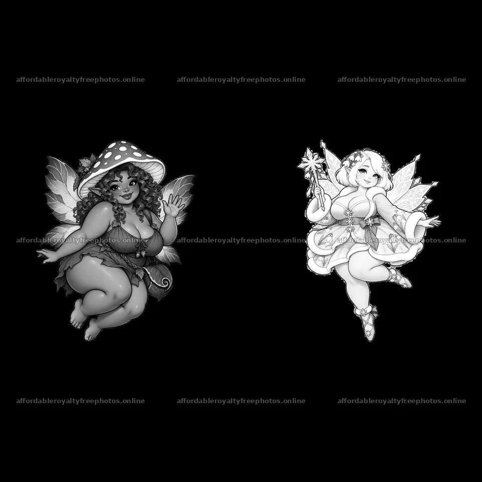 Kawaii ultra-fat fairies with distinctive outfits and – royalty-free photos 7746x7746
