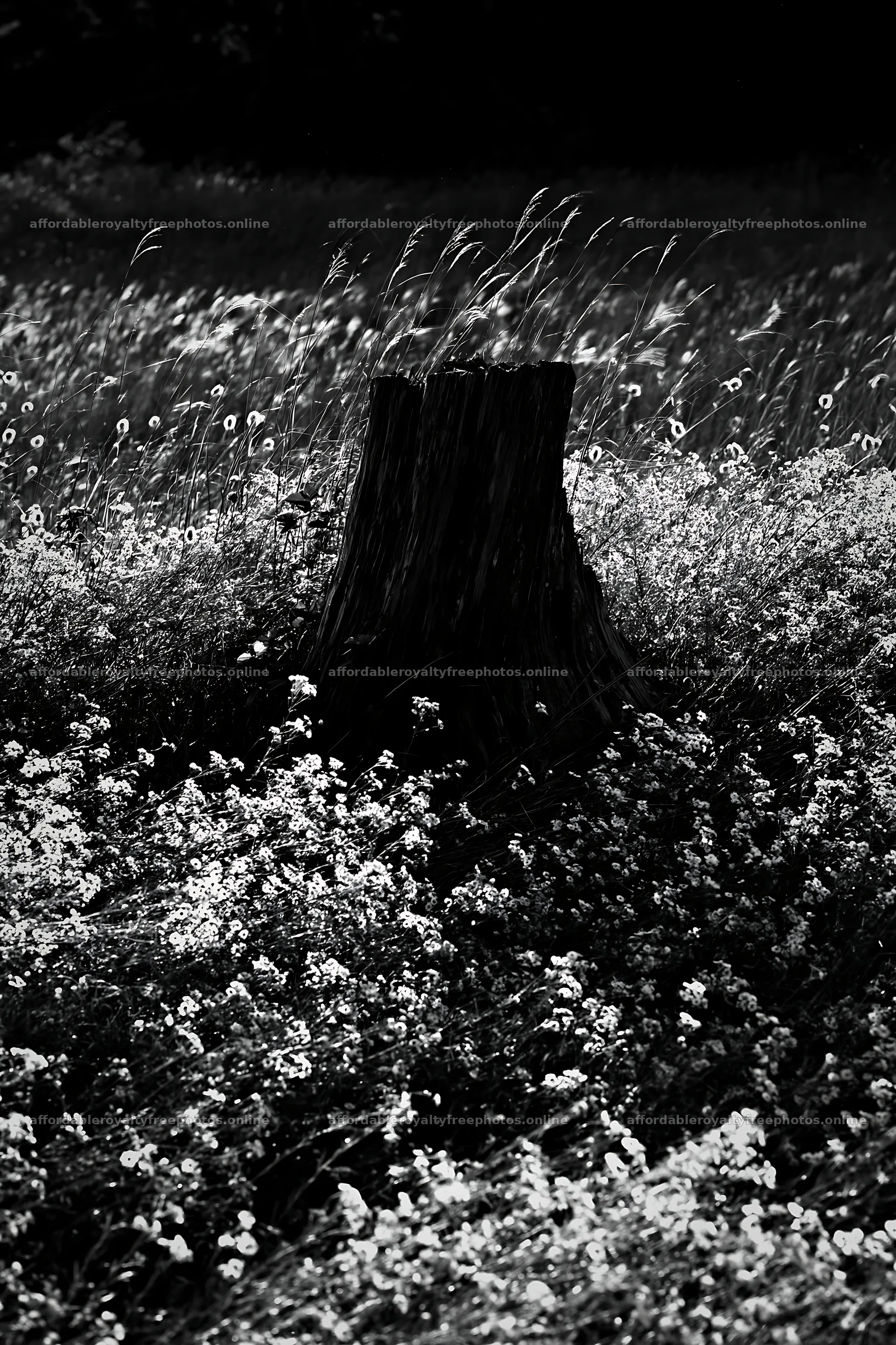 Fukushima native meadow with weathered stump – royalty-free photos 6480x9722