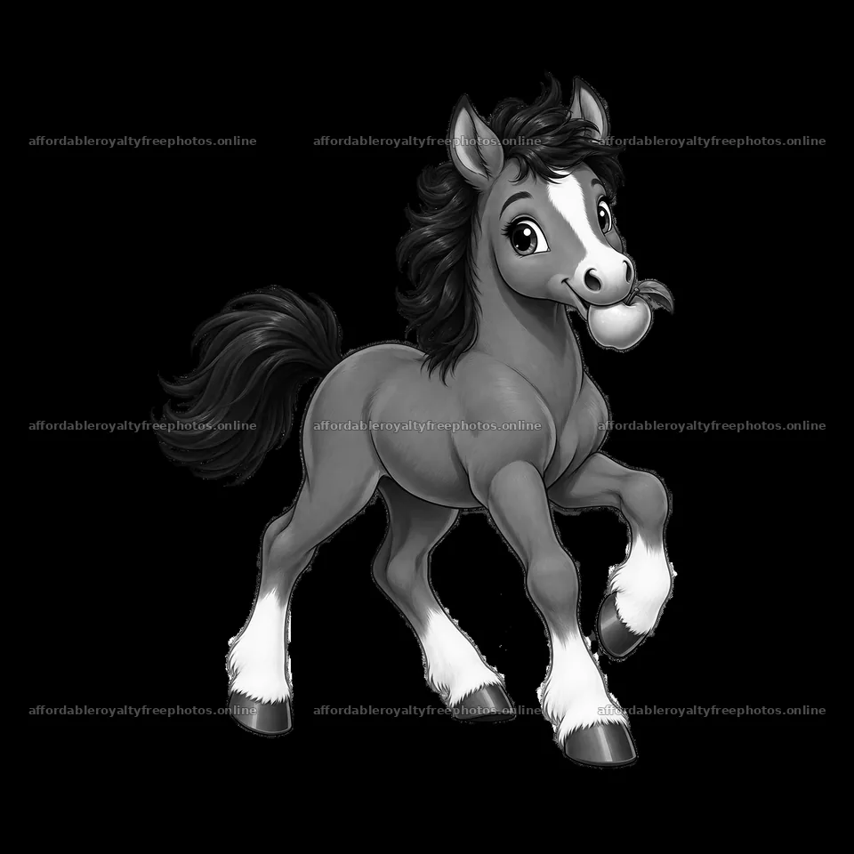 Cartoon horse with an apple in mouth running happily – royalty-free photos 7746x7746