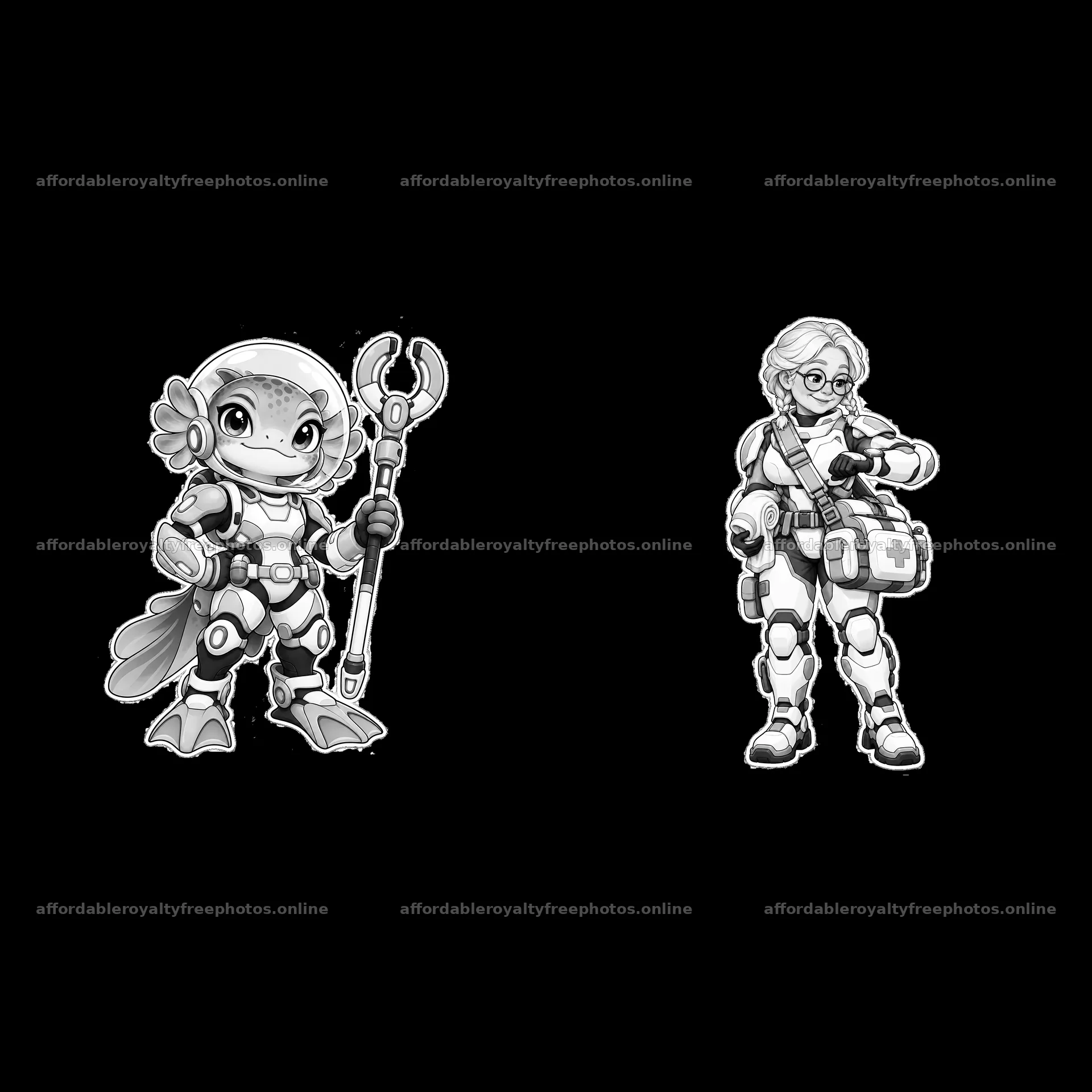 Kawaii futuristic super-soldier cartoon sticker – royalty-free photos 7746x7746