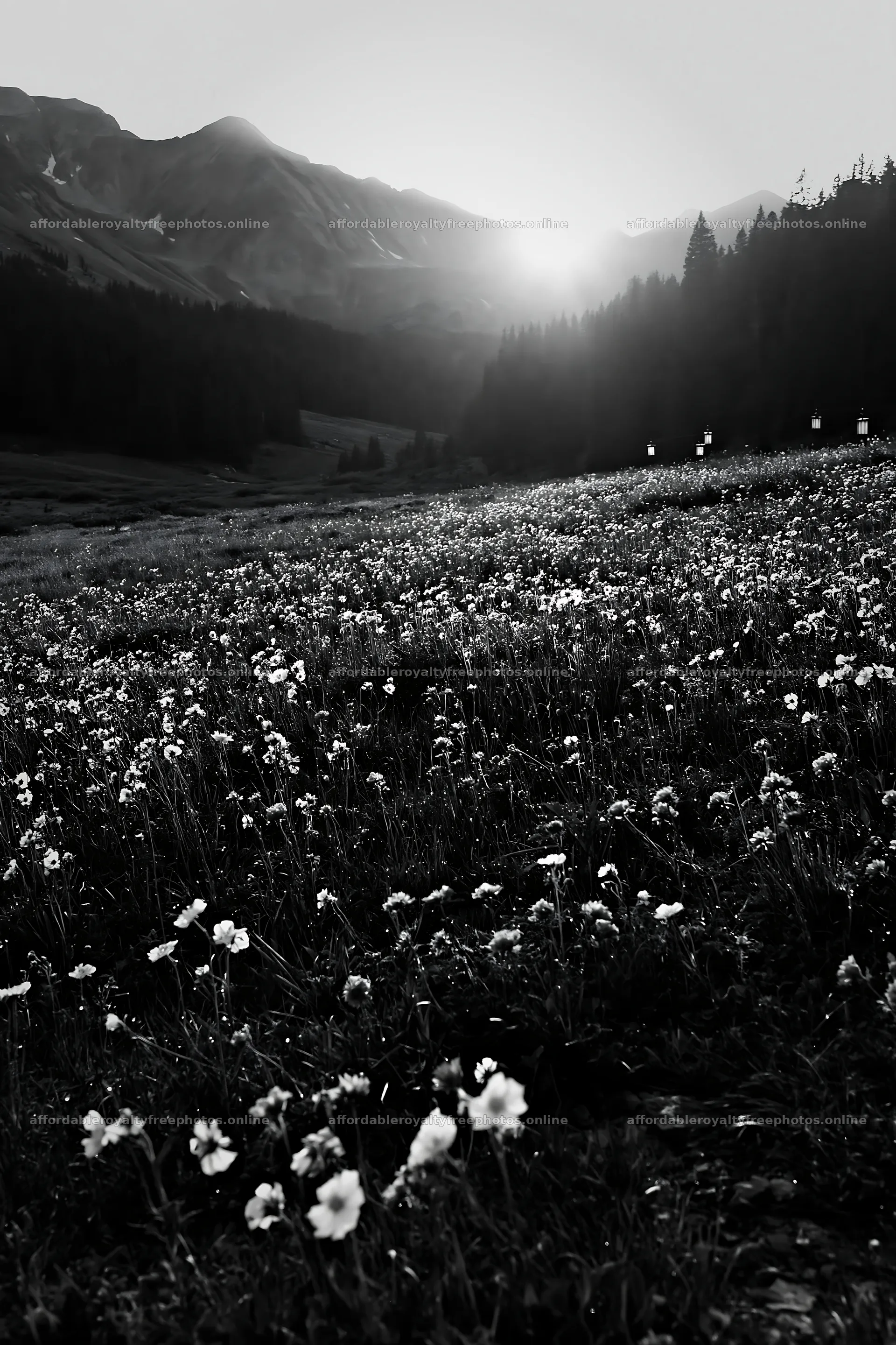 Christmas lights in a mountain valley meadow at dusk – royalty-free photos 6480x9722