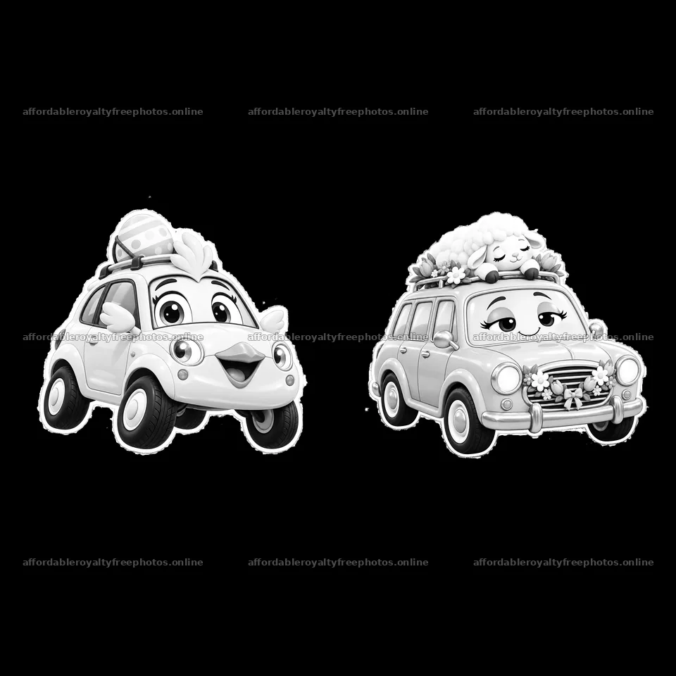 Cartoon Easter car sticker set with cheerful vehicles – royalty-free photos 7746x7746