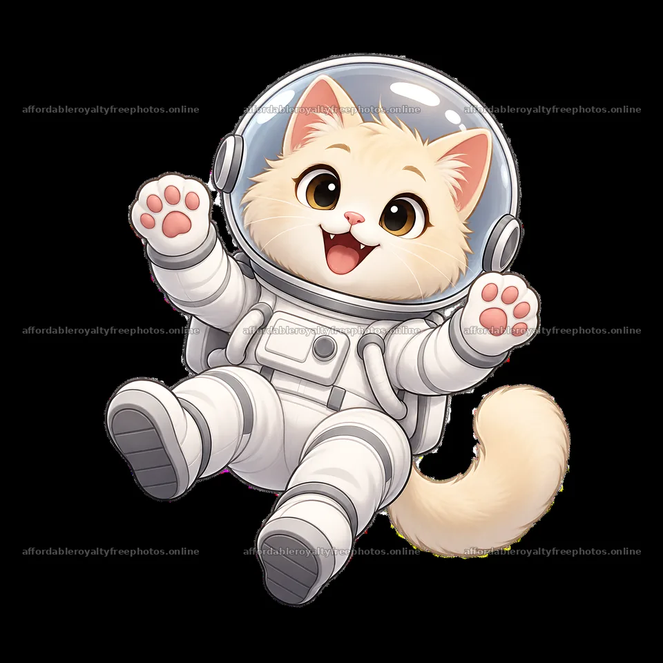 Cat in a spacesuit floating happily in outer space – royalty-free photos 7746x7746