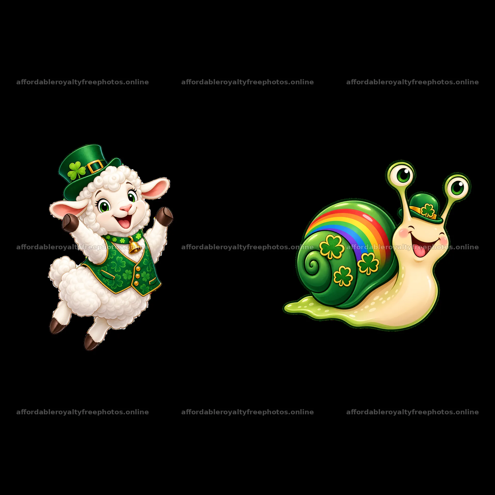 Lamb and snail celebrating St. Patrick's Day with green – royalty-free photos 7746x7746