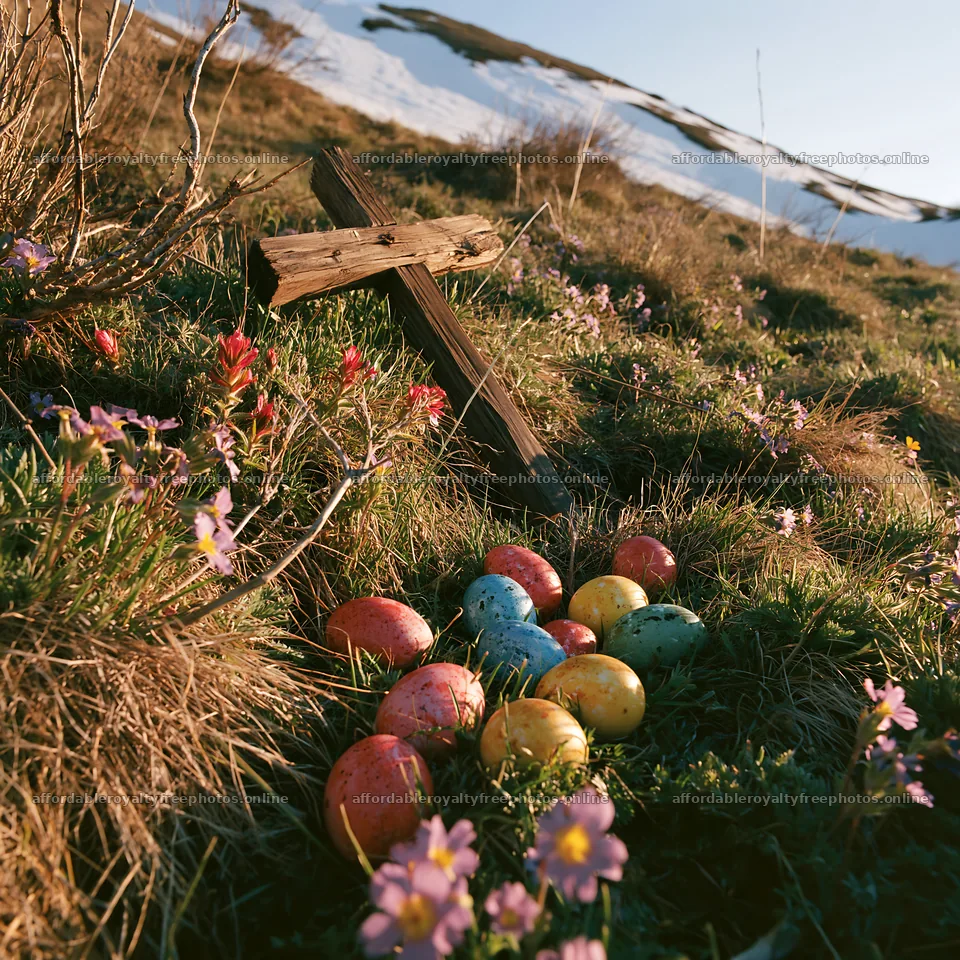 Weathered Christian cross in snowy meadow with Easter – royalty-free photos 7938x7938