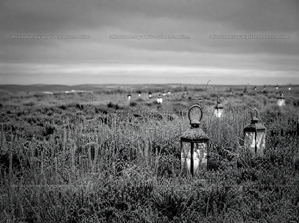 Vibrant Christmas lanterns in winter meadow scene – royalty-free photos 9186x6858