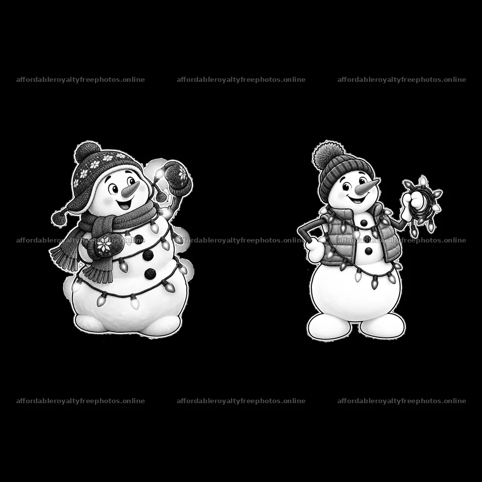 Snowman holding lights with winter attire and festive – royalty-free photos 7746x7746
