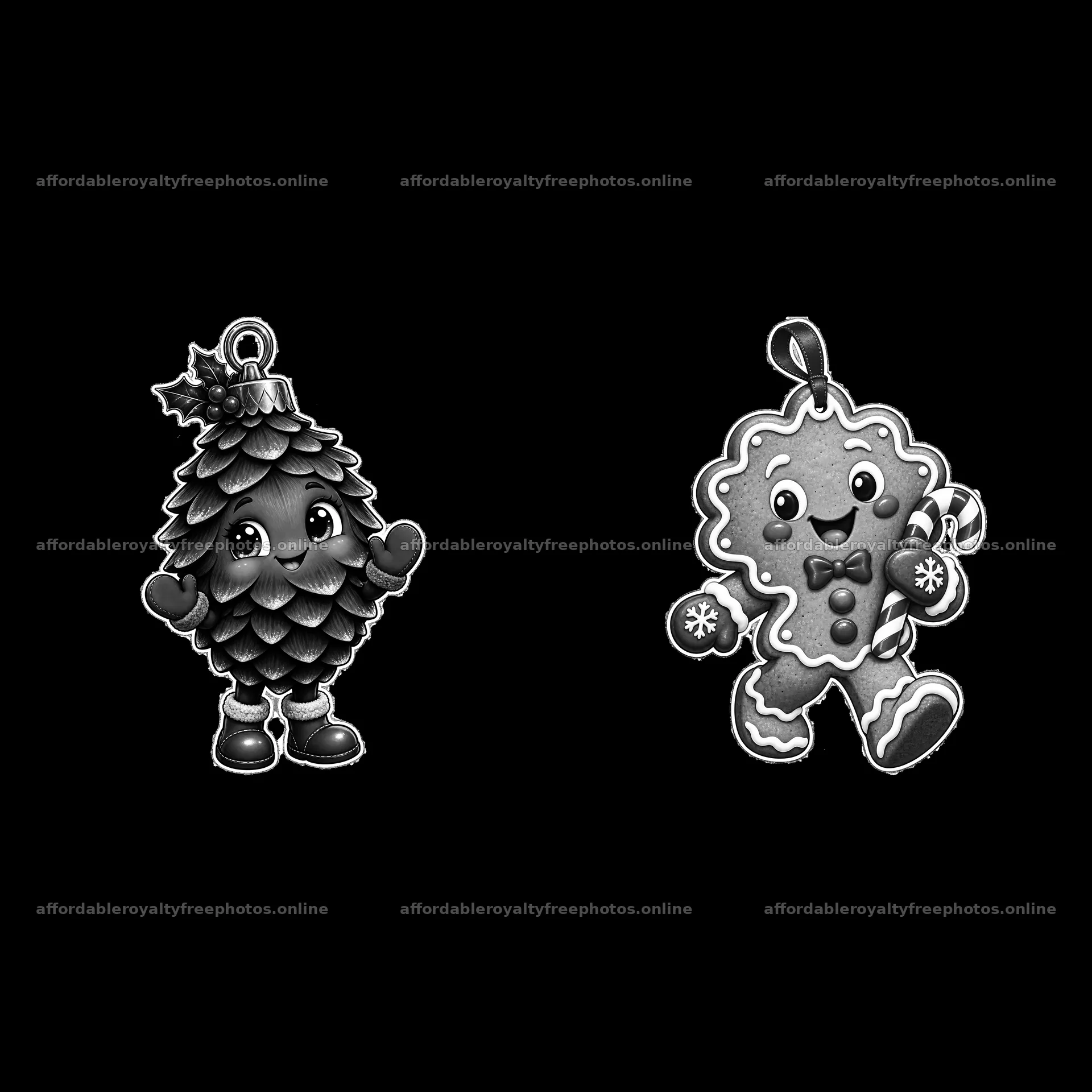 Two cartoon Christmas ornaments are shown – royalty-free photos 7746x7746