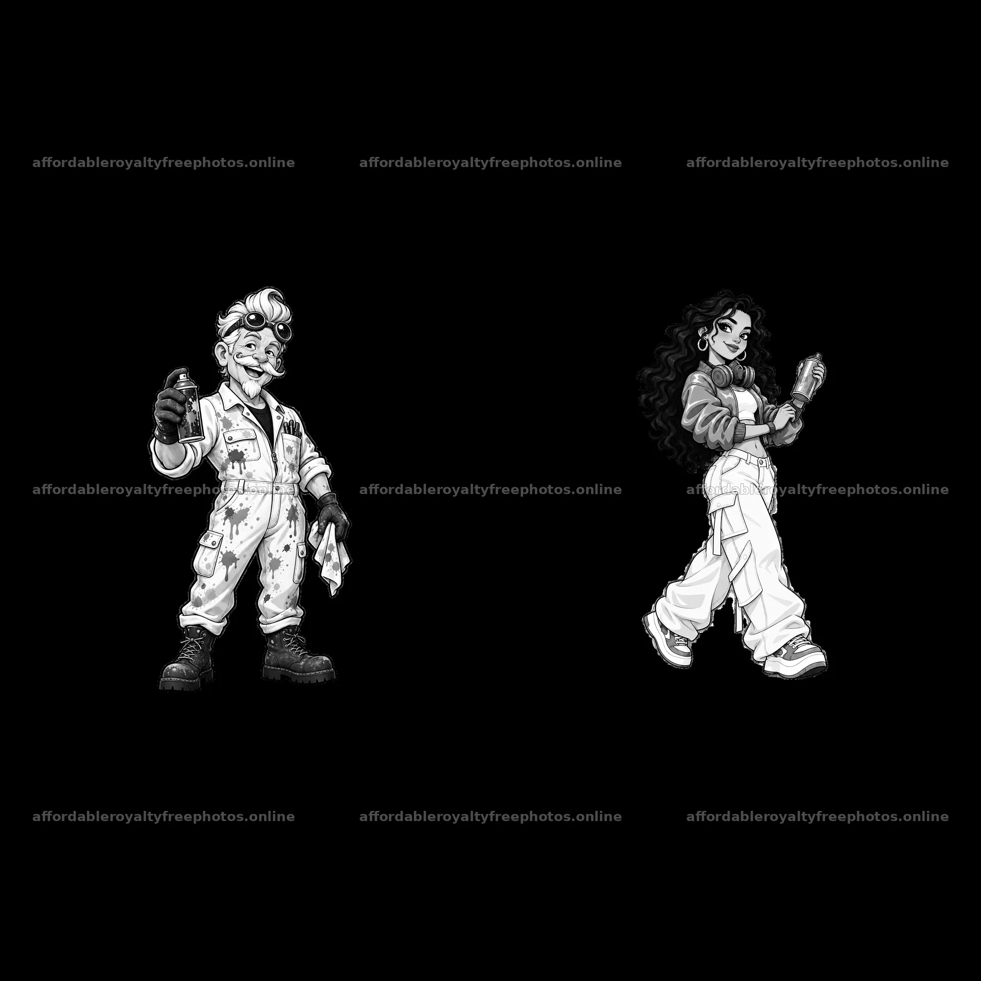 Cool graffiti sprayer characters with spray cans and – royalty-free photos 7746x7746