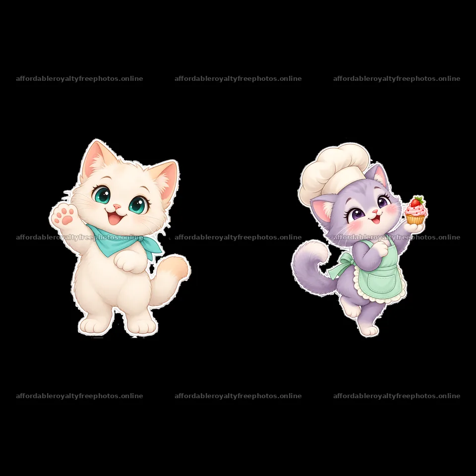 Kawaii cats with cute expressions and accessories – royalty-free photos 7746x7746