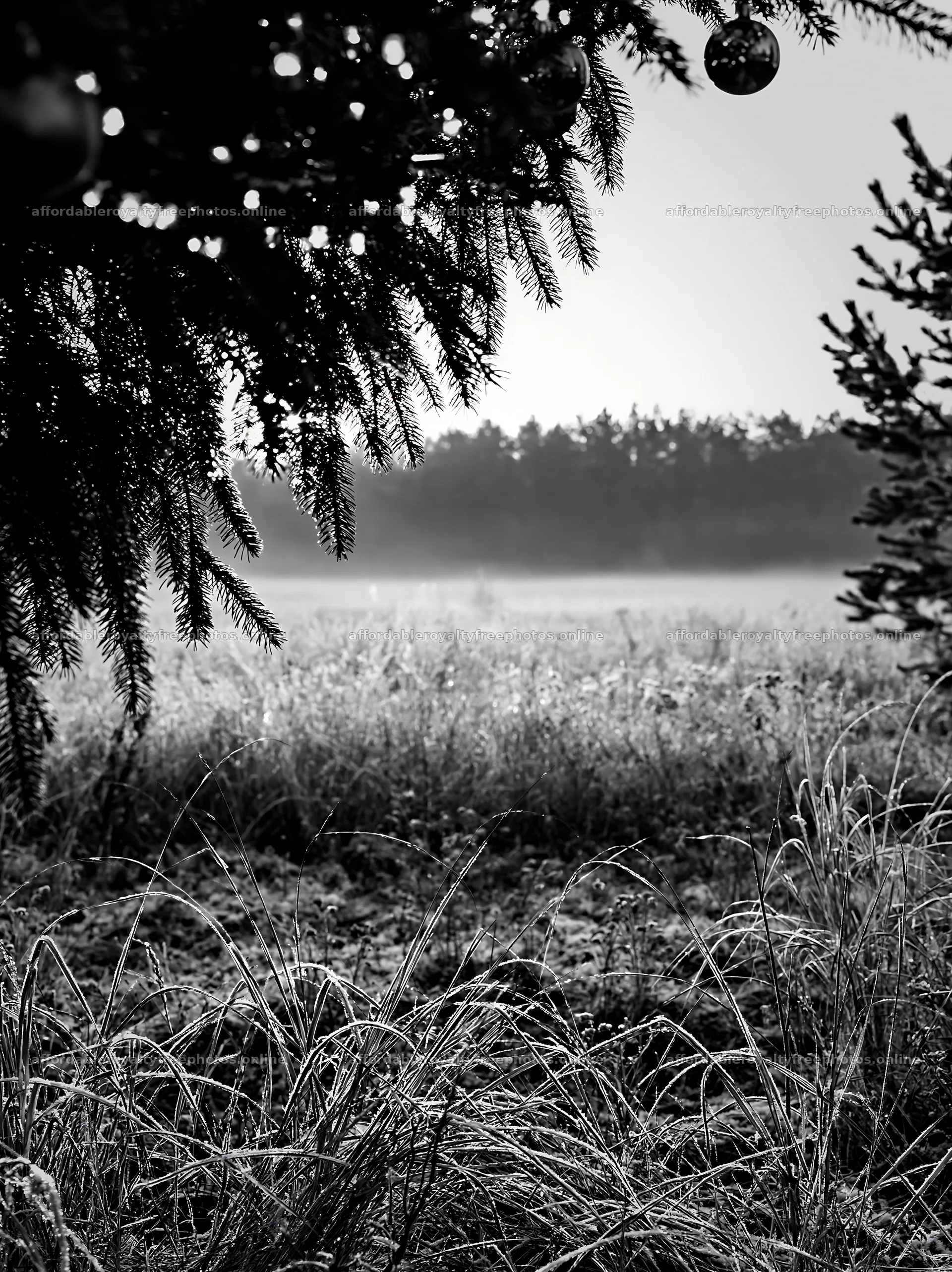 Open winter meadow with decorations in the morning light – royalty-free photos 6866x9174