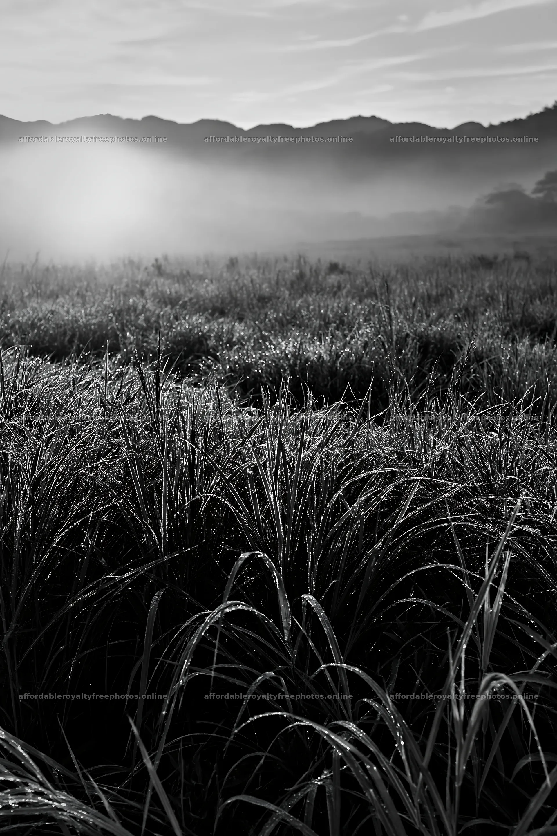 Miyazaki meadow at sunrise with dew covered sedges – royalty-free photos 6480x9722