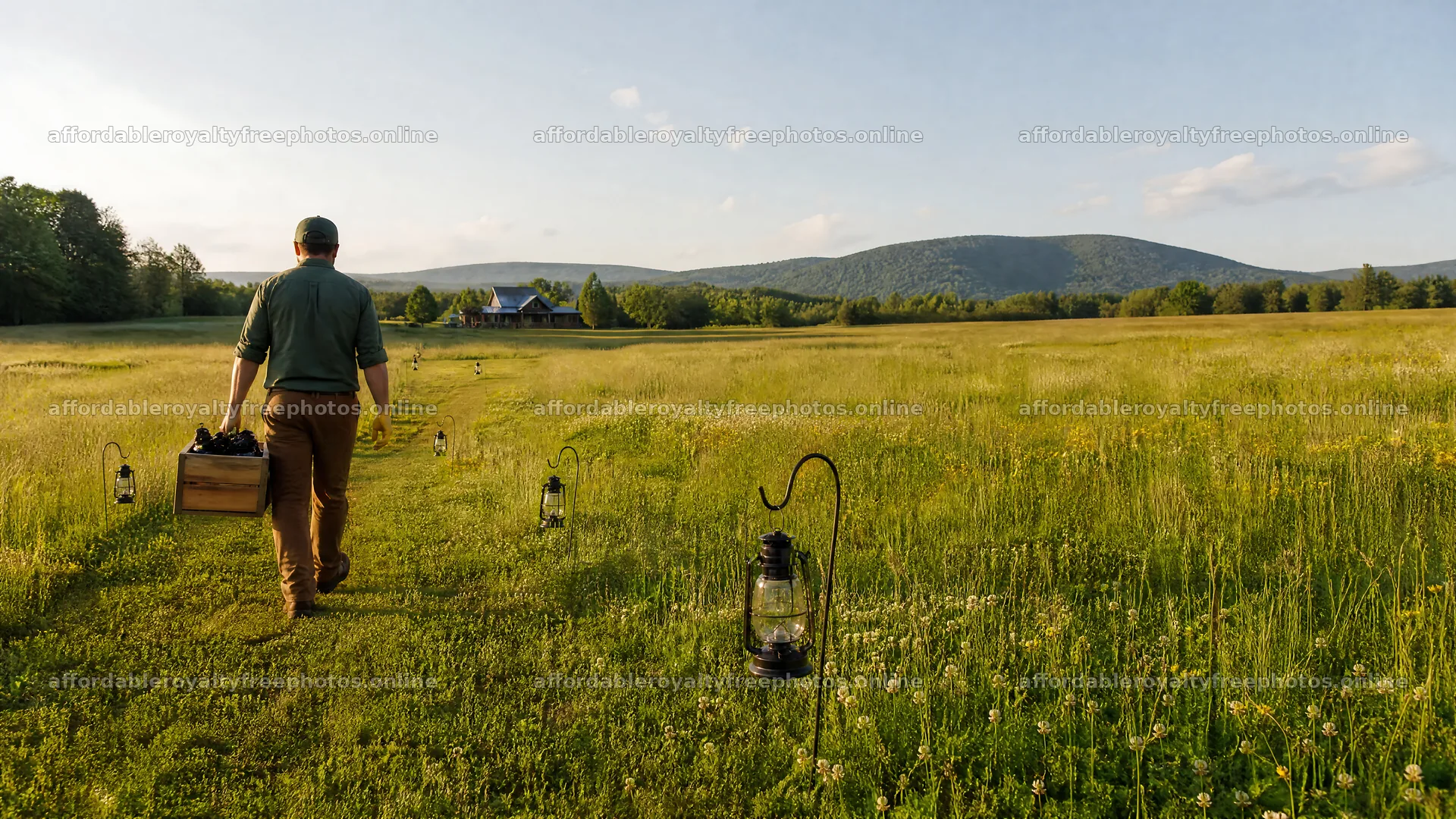 Lantern path through meadow at sunset – royalty-free photos 10584x5952