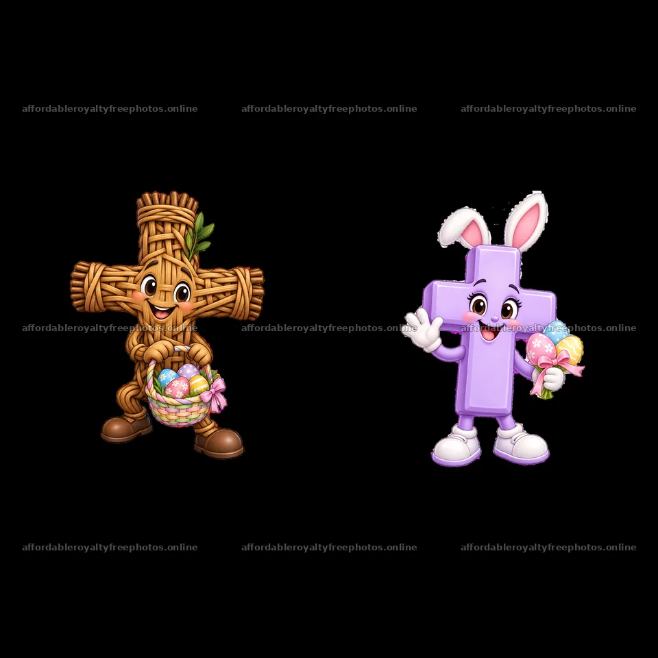 Easter cross characters with basket and candy decoration – royalty-free photos 7746x7746