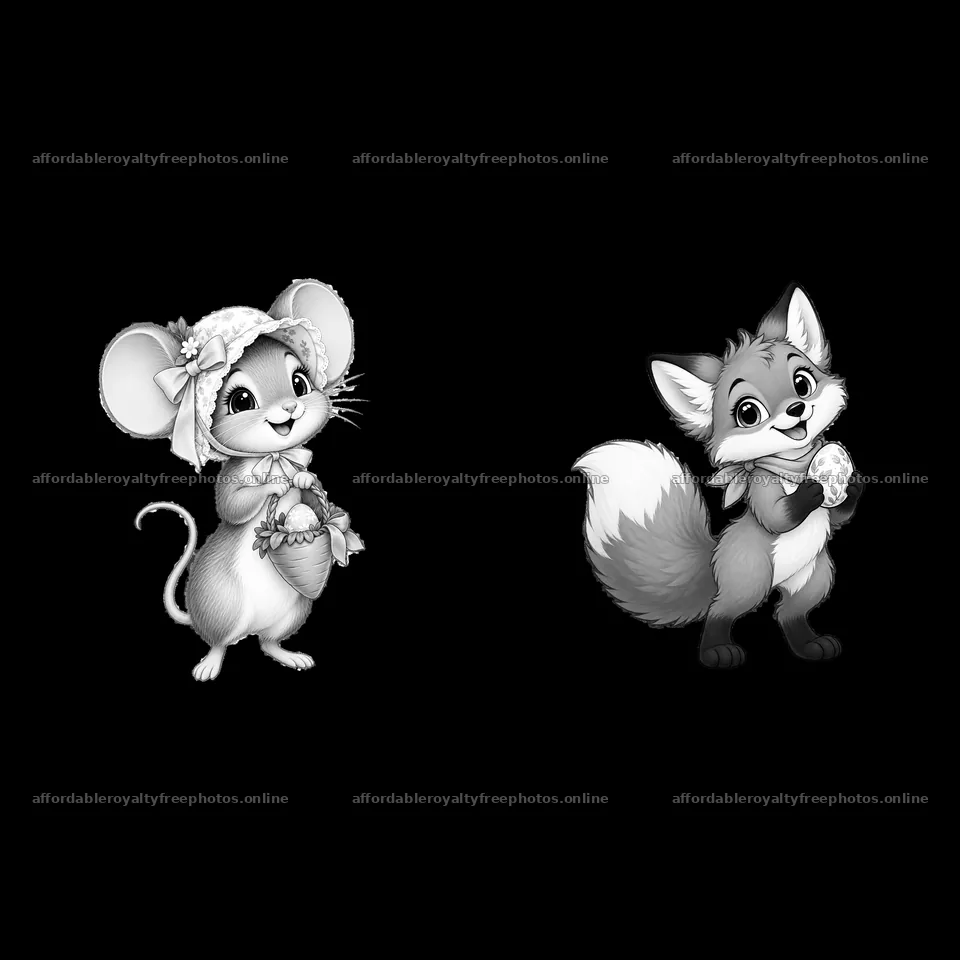 Easter meadow characters holding eggs and flowers – royalty-free photos 7746x7746