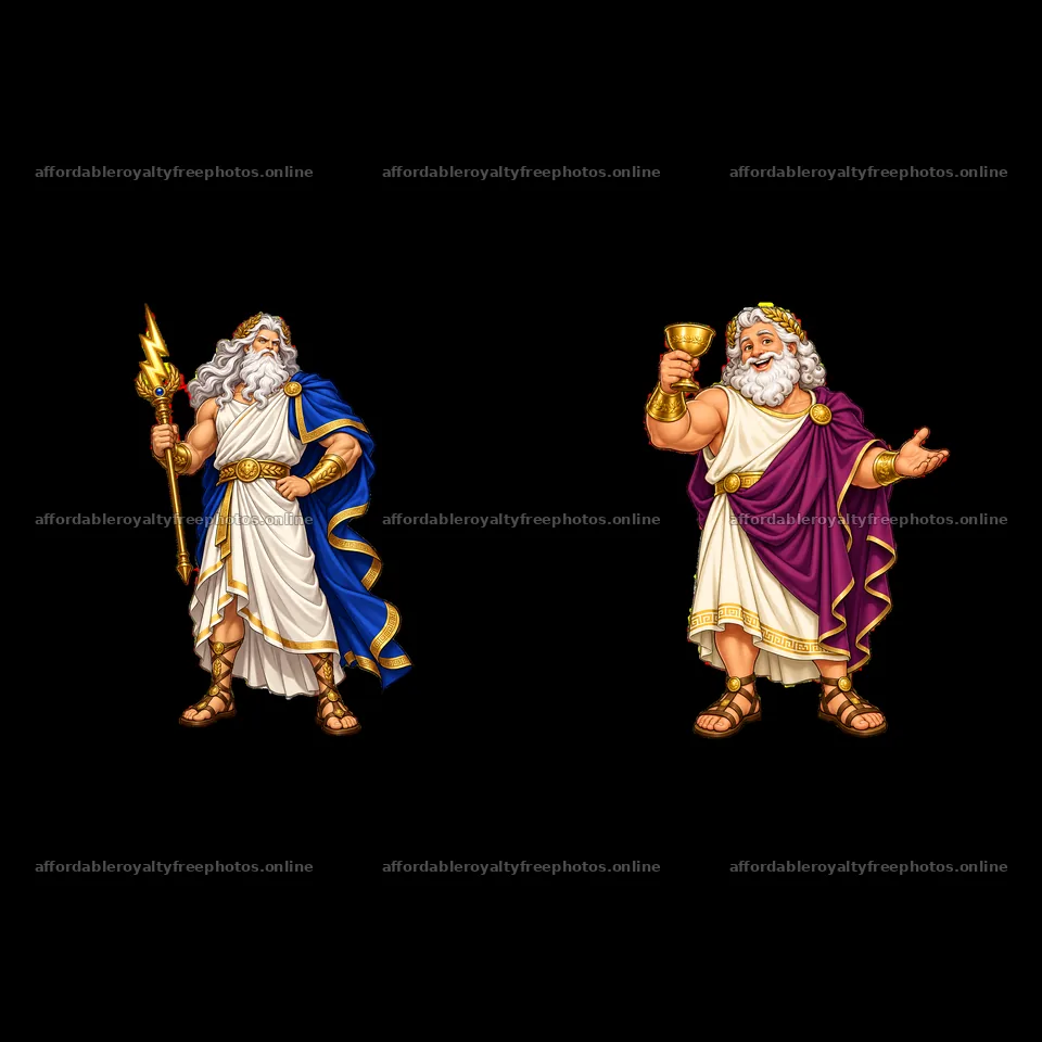 Zeus with lightning bolt and goblet in cartoon style – royalty-free photos 7746x7746