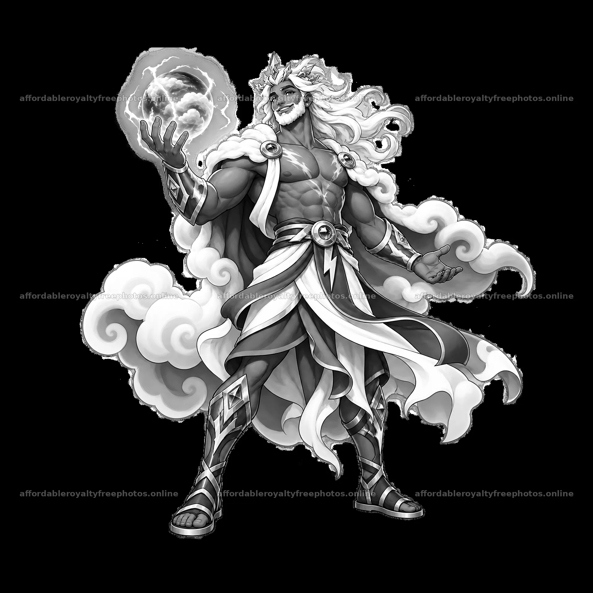 Pagan god with lightning powers and flowing clouds – royalty-free photos 7746x7746