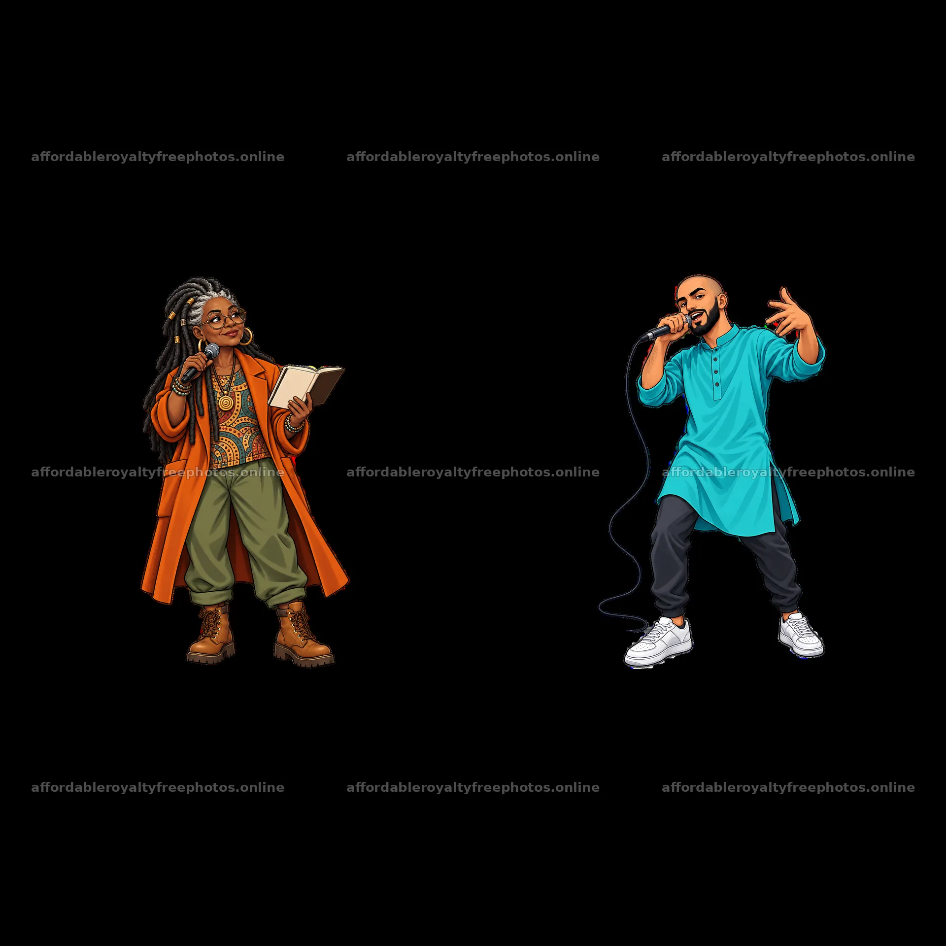 Hip-hop artists performing with microphone and book in – royalty-free photos 7746x7746