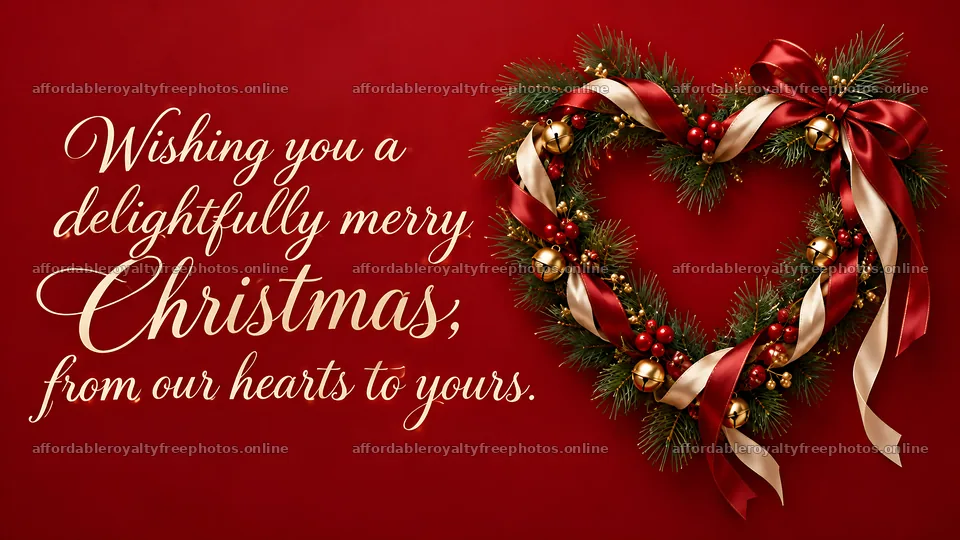 Christmas Greeting with Heart-Shaped Evergreen Wreath – royalty-free photos 10324x5812