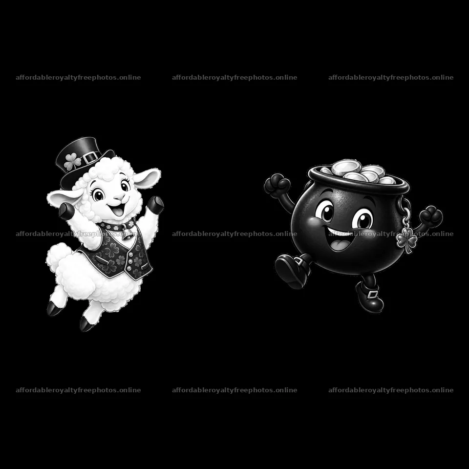 Happy sheep with top hat and pot of gold for St. – royalty-free photos 7746x7746