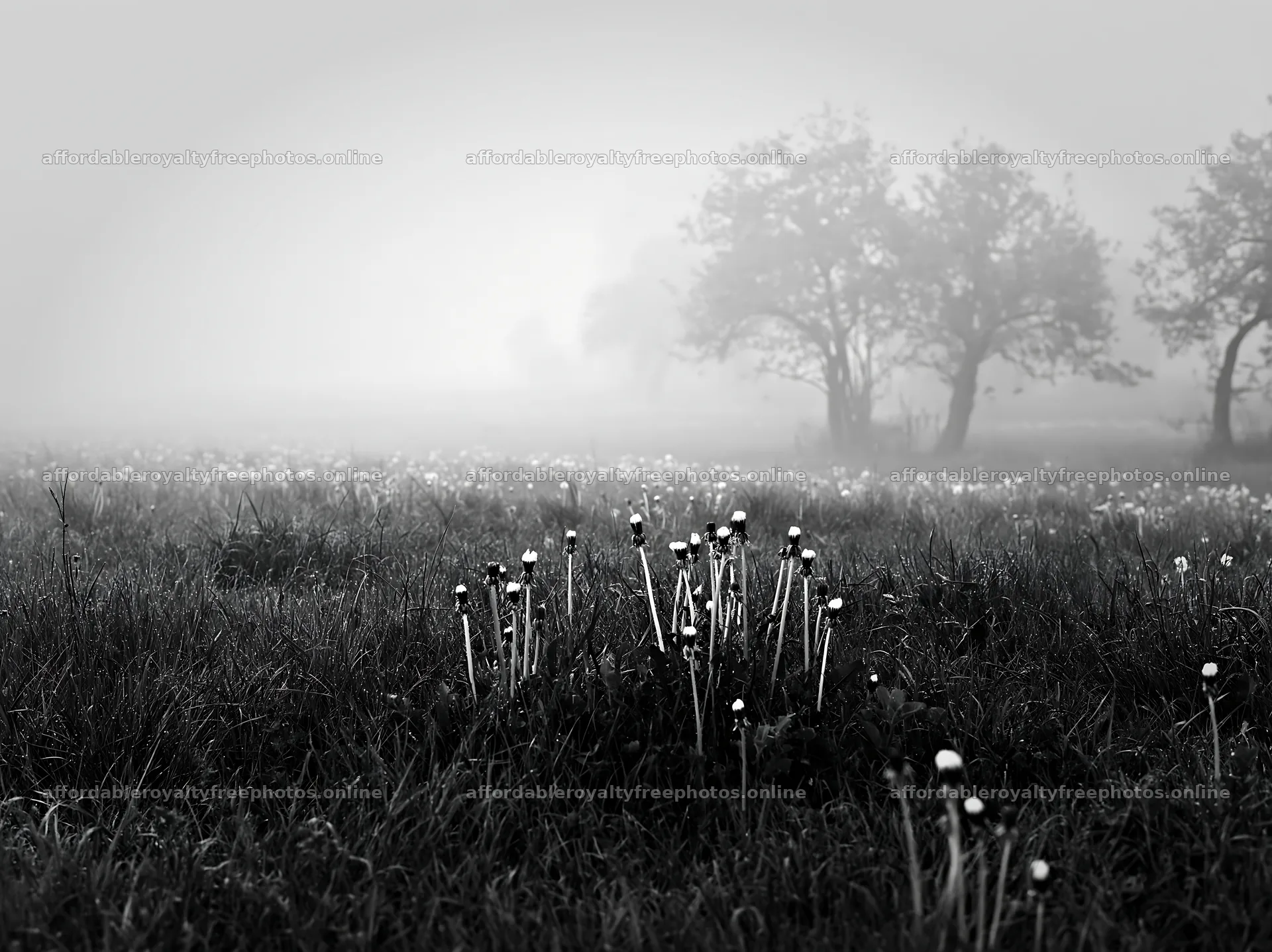 Dandelion meadow in foggy morning light – royalty-free photos 9174x6866