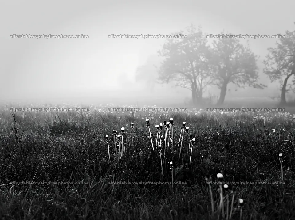 Dandelion meadow in foggy morning light – royalty-free photos 9174x6866