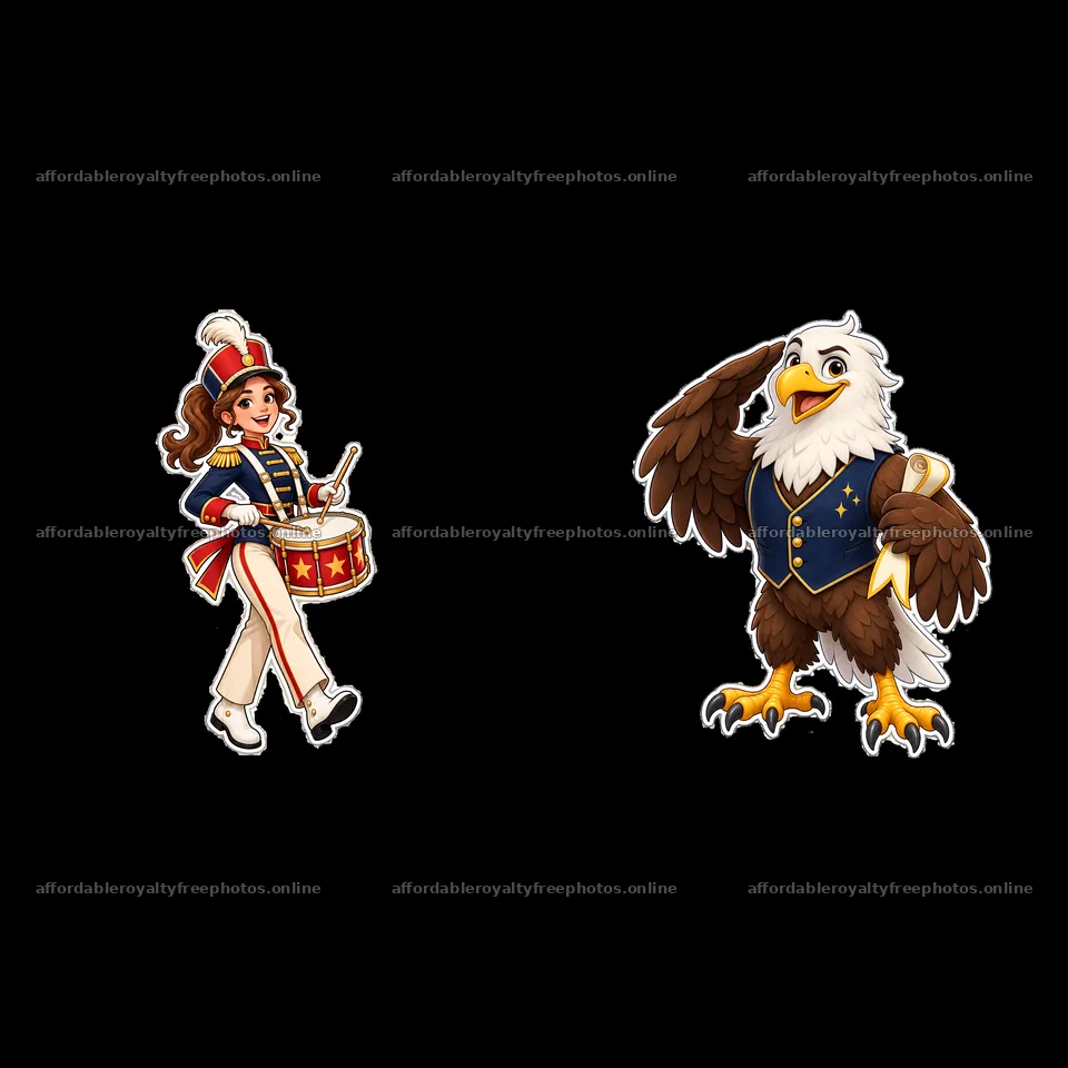 Marching girl with drum and eagle mascot in patriotic – royalty-free photos 7746x7746