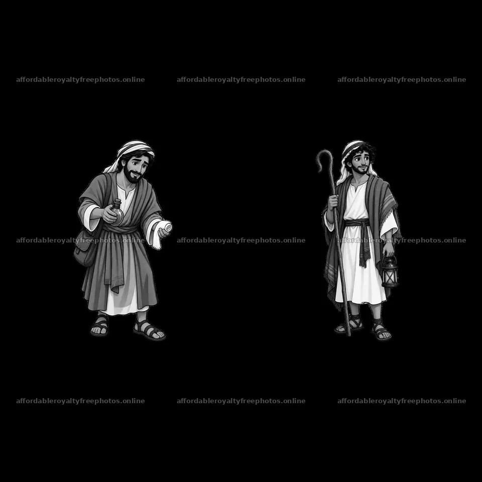 Jesus teaching with scroll and Jesus holding a staff – royalty-free photos 7746x7746
