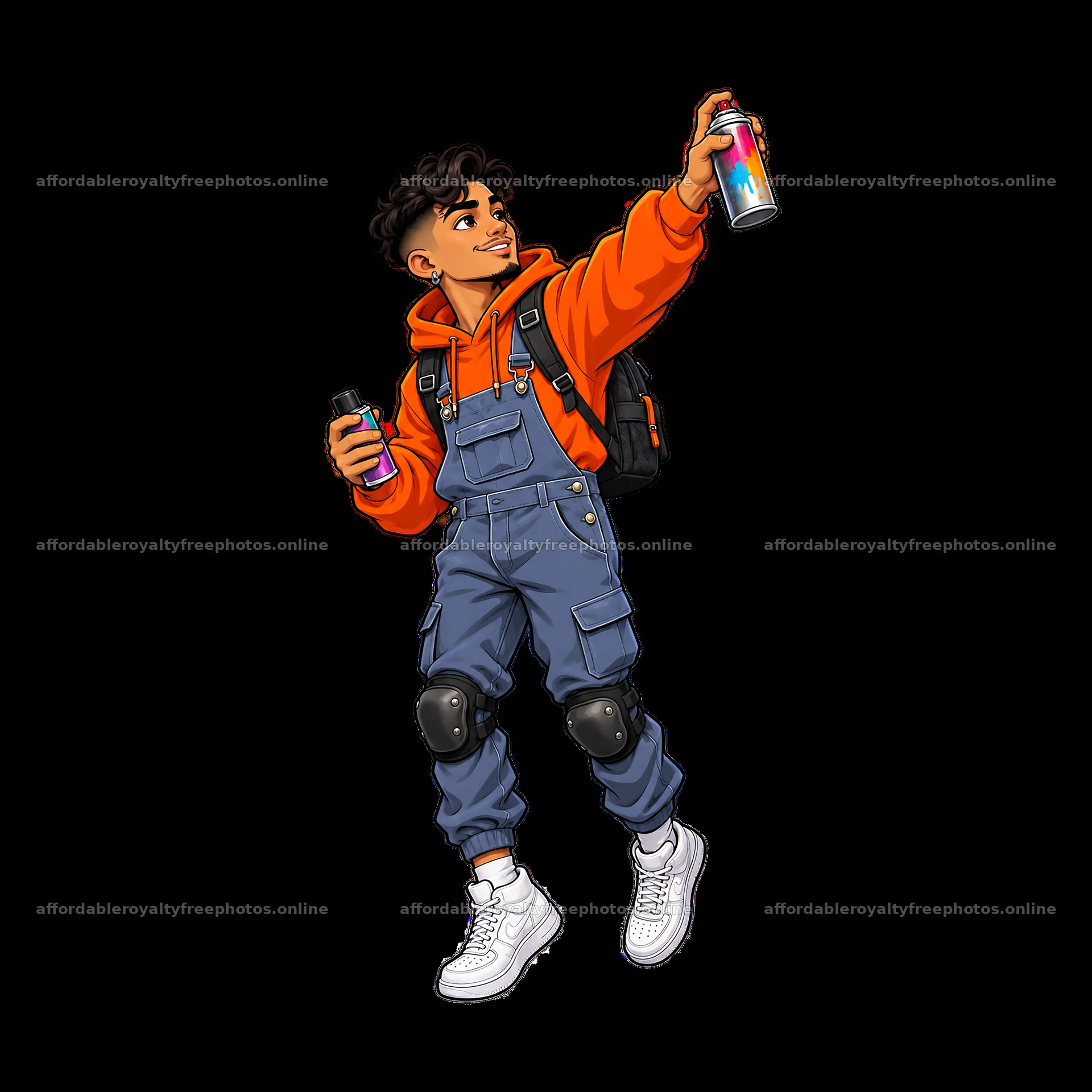 Cartoon boy in streetwear spraying graffiti with vibrant – royalty-free photos 7746x7746