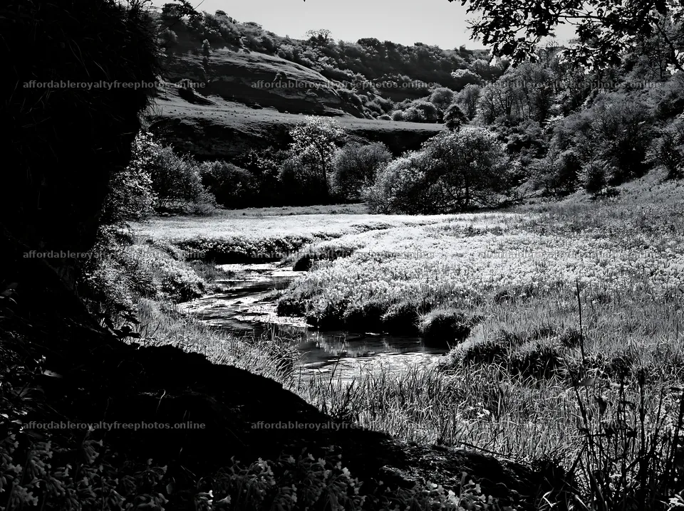 High contrast brook meadow with flowing water – royalty-free photos 9174x6866
