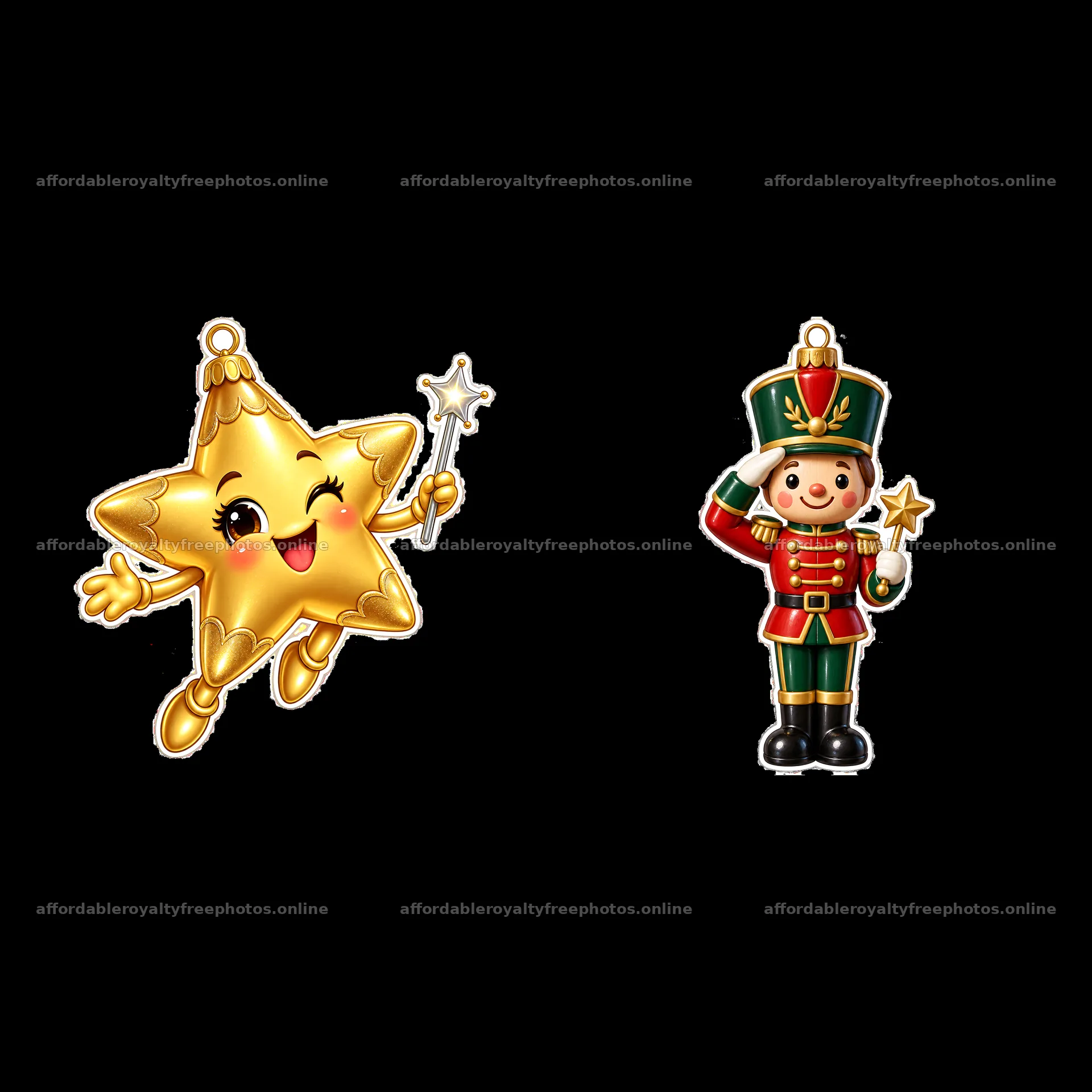 Cartoon star and nutcracker ornaments for Christmas decoration – royalty-free photos 7746x7746