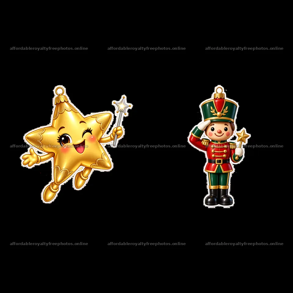 Cartoon star and nutcracker ornaments for Christmas decoration – royalty-free photos 7746x7746