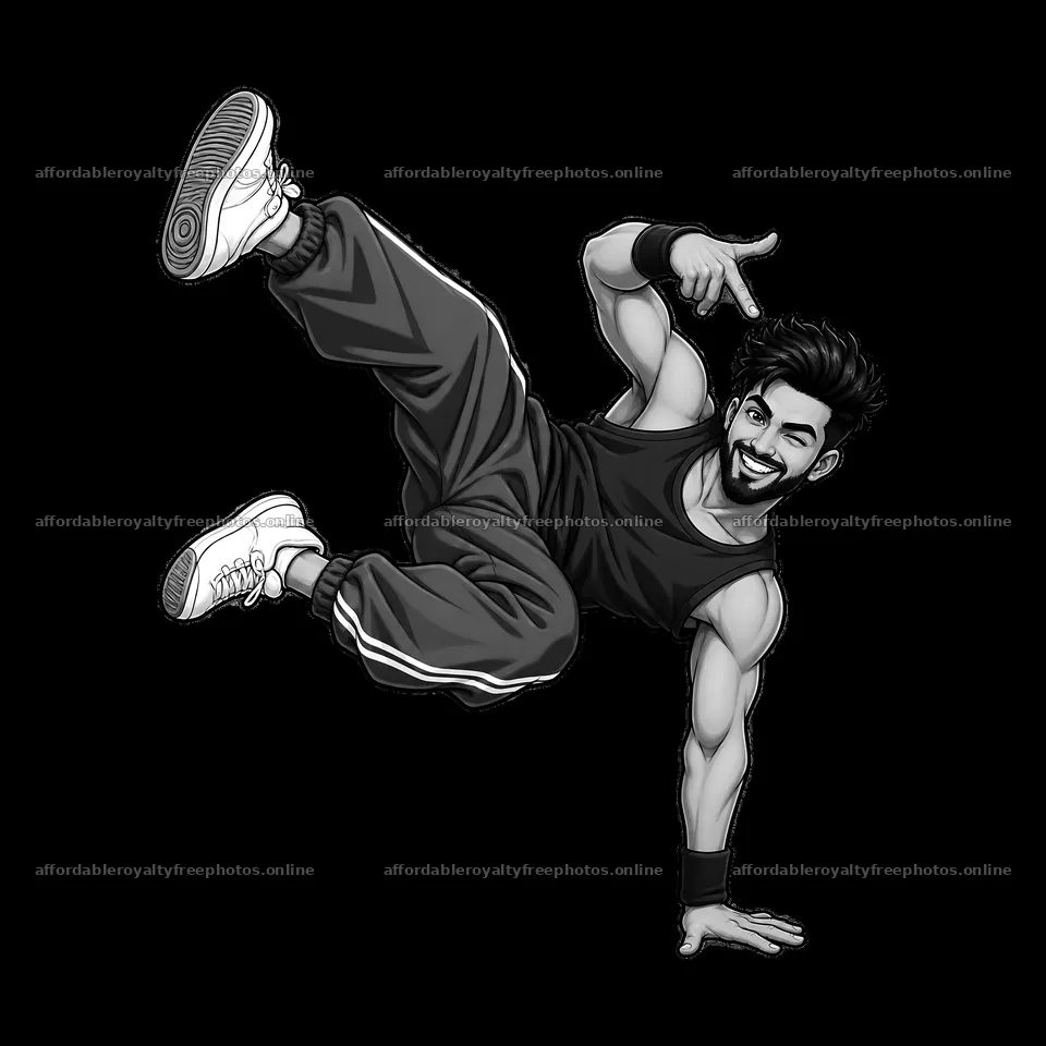 Hip-hop dancer performing a move with pointing gesture – royalty-free photos 7746x7746