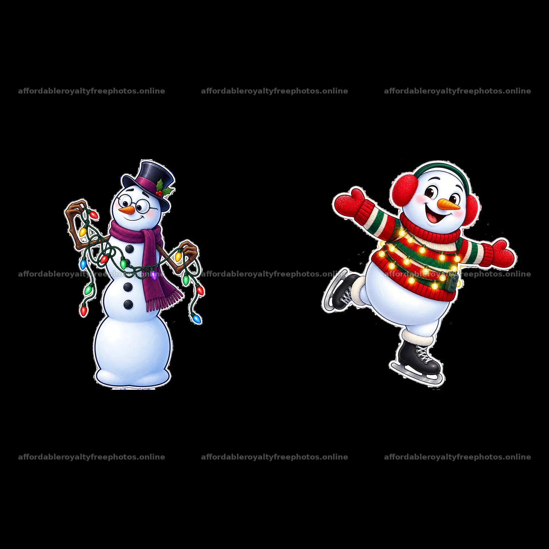 Snowman holding lights and ice skating snowman in – royalty-free photos 7746x7746