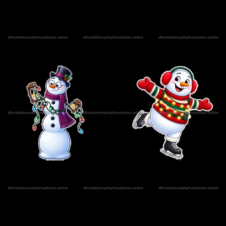 Snowman holding lights and ice skating snowman in – royalty-free photos 7746x7746