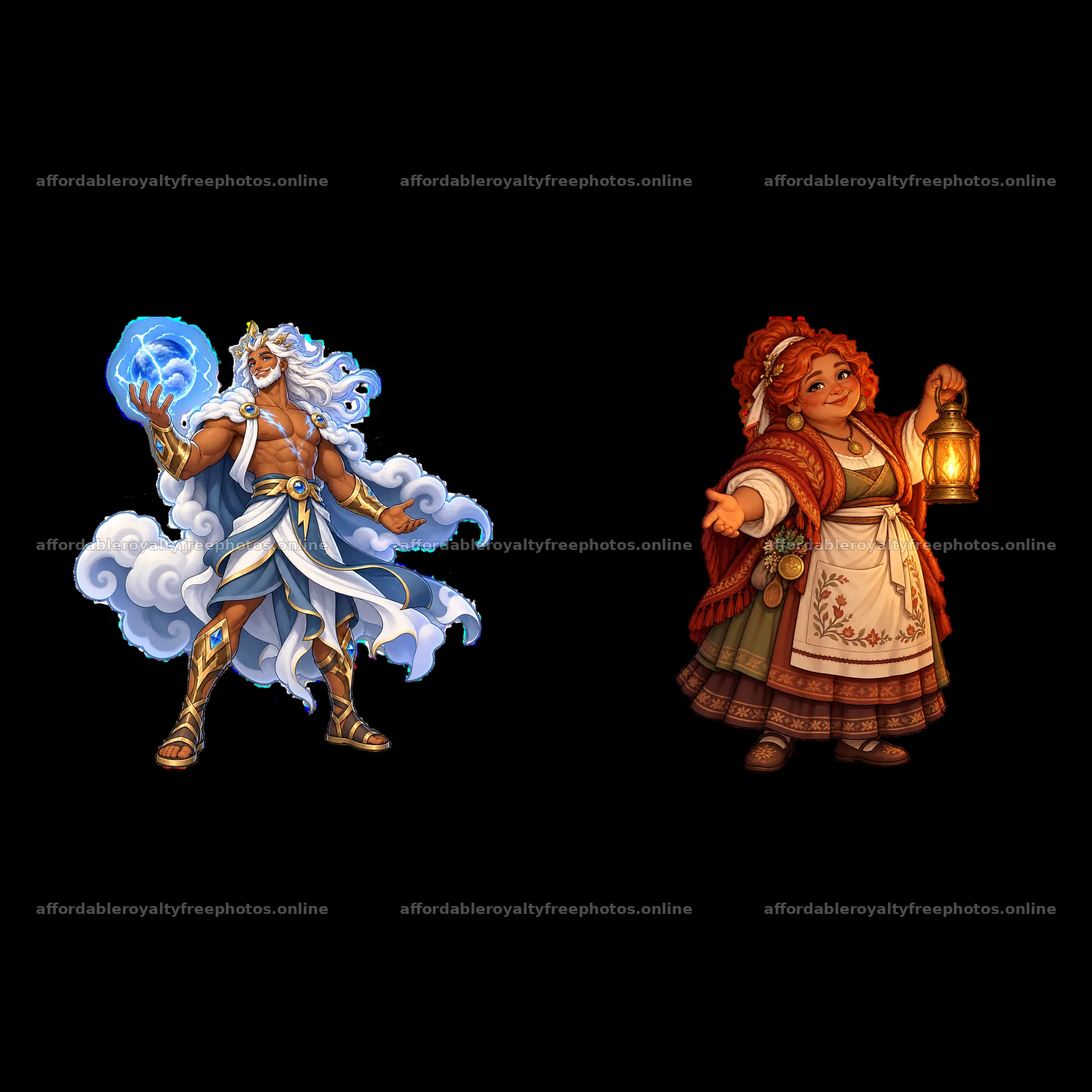 Pagan gods in action with one holding lightning and one – royalty-free photos 7746x7746