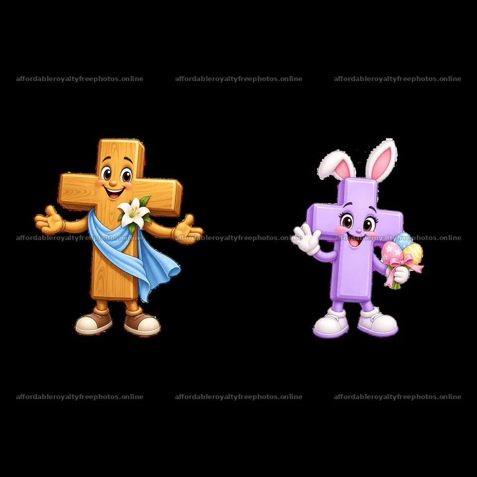 Easter cross characters with flowers and Easter eggs – royalty-free photos 7746x7746