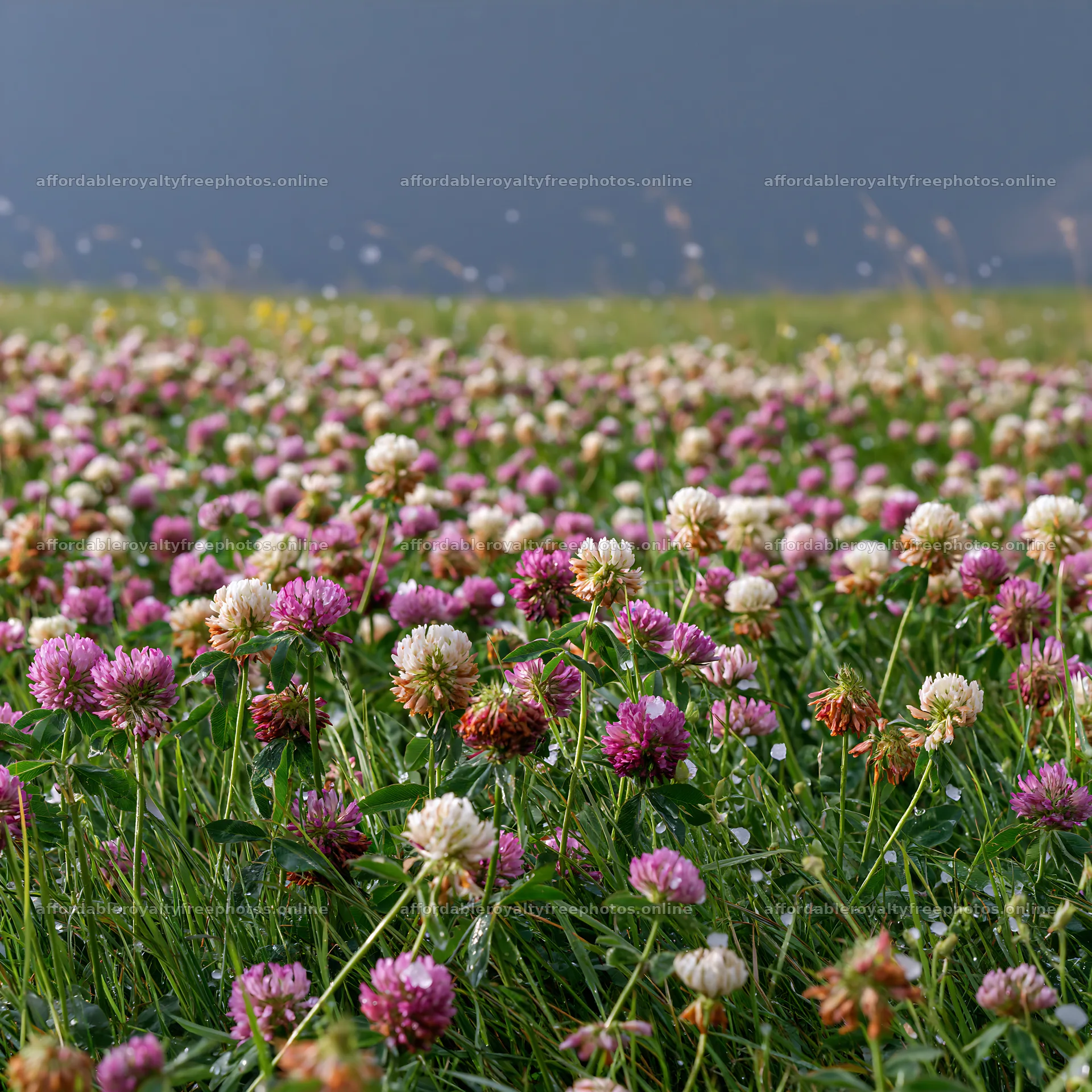Colorful clover meadow with white and purple flowers – royalty-free photos 7938x7938