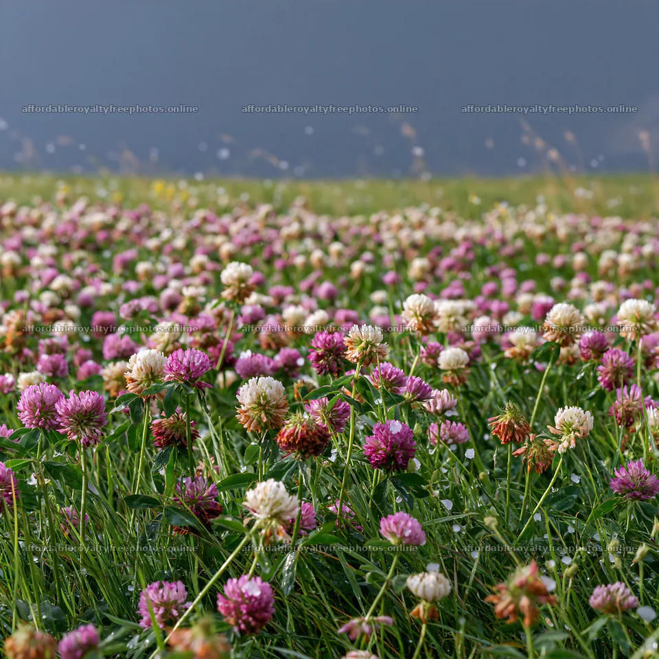 Colorful clover meadow with white and purple flowers – royalty-free photos 7938x7938