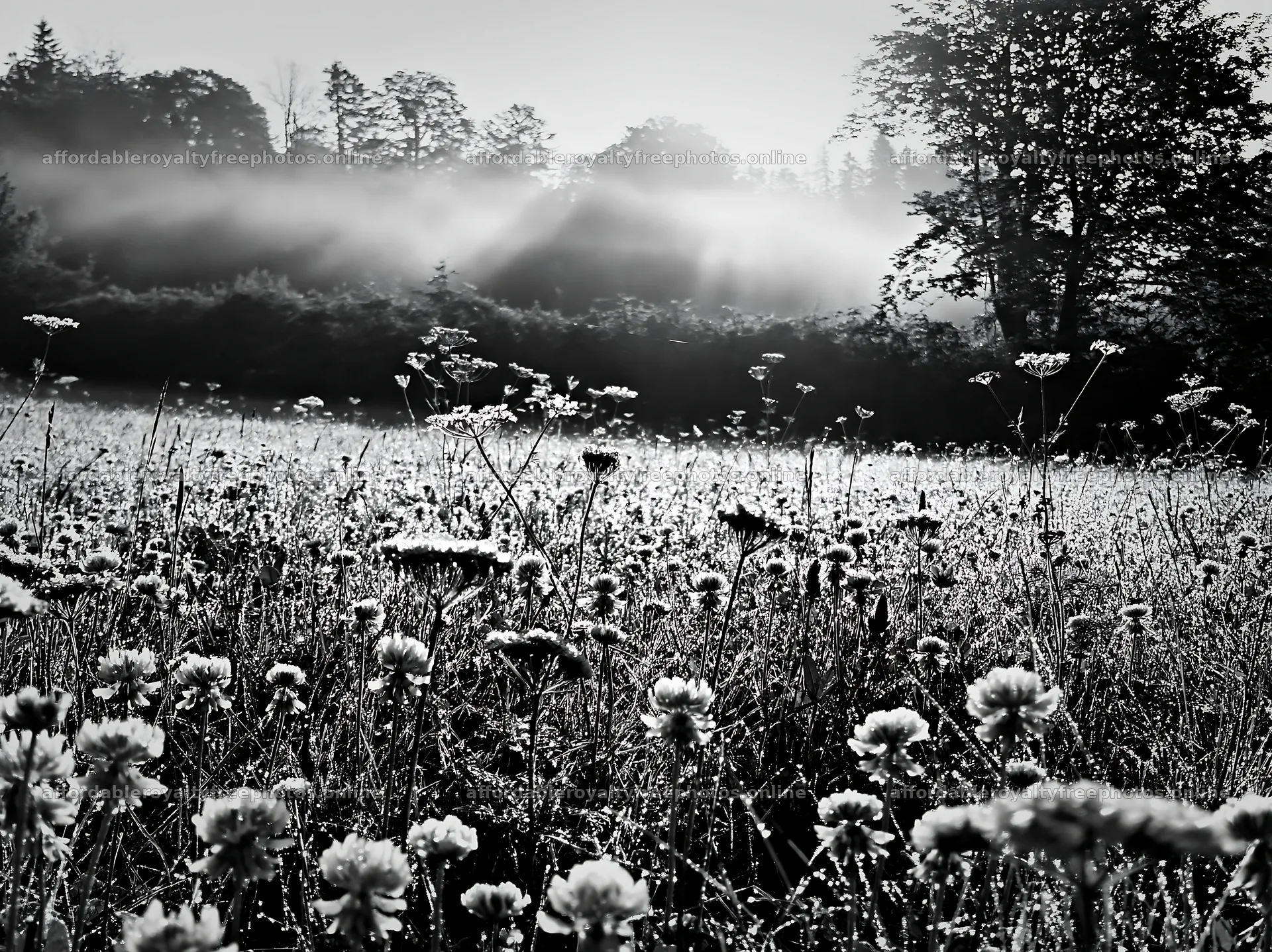 Meadow landscape with flowers during whiteout conditions – royalty-free photos 9174x6866