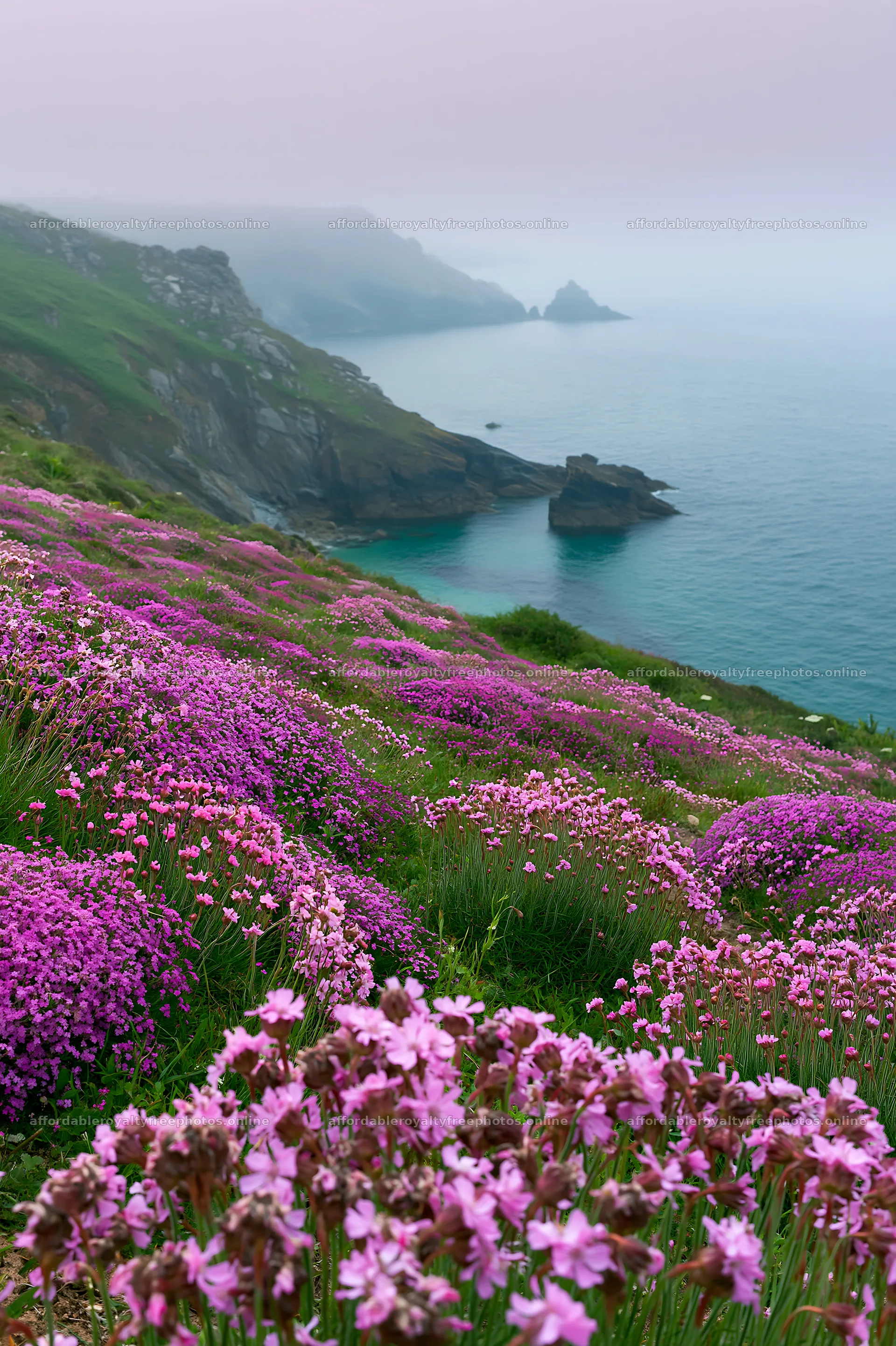 Pink campion meadow by the coast – royalty-free photos 6480x9722