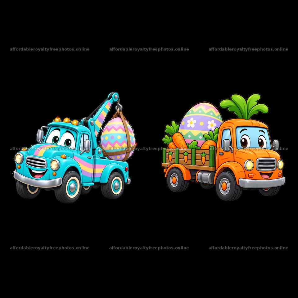 Easter trucks with colorful eggs and carrots for – royalty-free photos 7746x7746